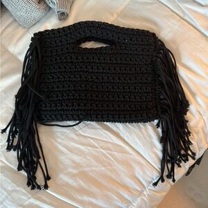 Black Fringe Crochet Handbag